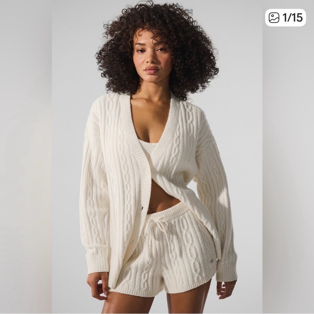 ALO Yoga Cream Cable Knit Cardigan